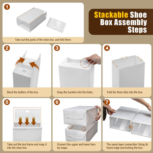 24-Piece Large Angel White Stackable & Foldable Shoe Storage Boxes, Organizer Containers with Round Holes - PP & ABS Material, Dustproof Transparent