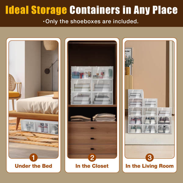 24-Piece Large Angel White Stackable & Foldable Shoe Storage Boxes, Organizer Containers with Round Holes - PP & ABS Material, Dustproof Transparent