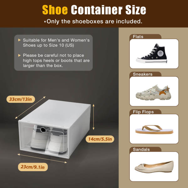 24-Piece Large Angel White Stackable & Foldable Shoe Storage Boxes, Organizer Containers with Round Holes - PP & ABS Material, Dustproof Transparent