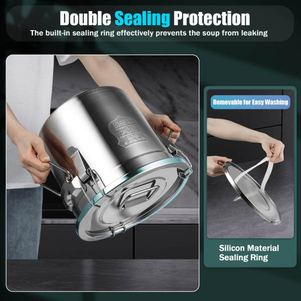 12L 304 Stainless Steel Storage Bucket with Lid, Rice Container, Multifunctional Tub - 3 Sealing Buckles, Leak-Proof