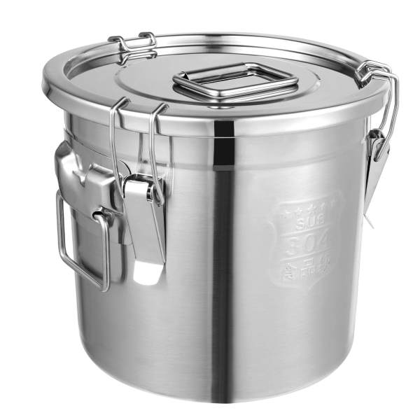 12L 304 Stainless Steel Storage Bucket with Lid, Rice Container, Multifunctional Tub - 3 Sealing Buckles, Leak-Proof