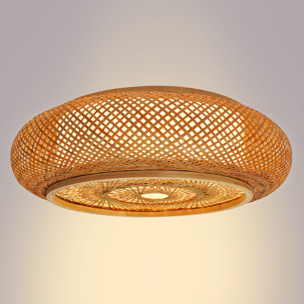 50cm Asian Rustic Bamboo Flush Mount Ceiling Light Rattan Ceiling Fixture 3-Lamp