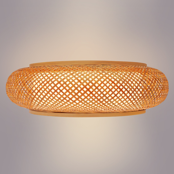 50cm Asian Rustic Bamboo Flush Mount Ceiling Light Rattan Ceiling Fixture 3-Lamp