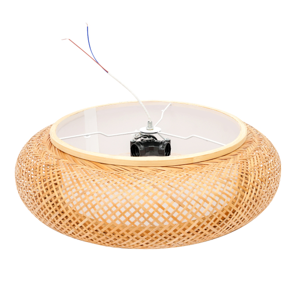 50cm Asian Rustic Bamboo Flush Mount Ceiling Light Rattan Ceiling Fixture 3-Lamp