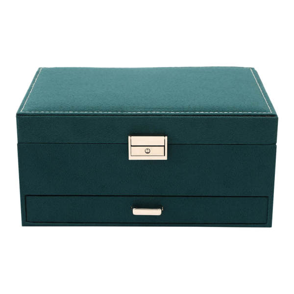 3-Layer Drawer Jewelry Box, Dark Green Suede,  Storage Box, Jewelry Organizer, for Rings Earrings Necklaces, 24*17*11cm