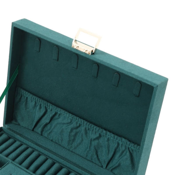 3-Layer Drawer Jewelry Box, Dark Green Suede,  Storage Box, Jewelry Organizer, for Rings Earrings Necklaces, 24*17*11cm