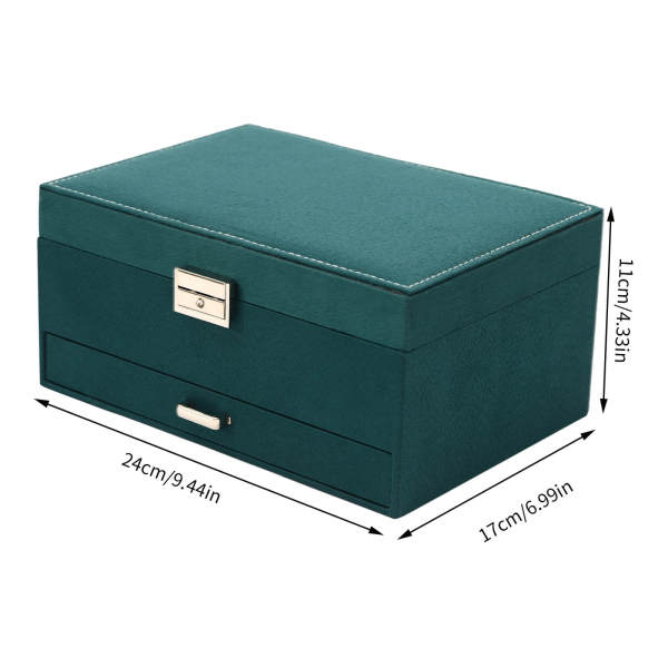 3-Layer Drawer Jewelry Box, Dark Green Suede,  Storage Box, Jewelry Organizer, for Rings Earrings Necklaces, 24*17*11cm