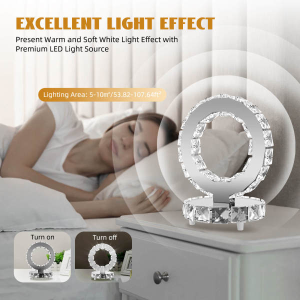 Crystal bedside table lamp 20cm (British standard 220V) Ring Shaped, Modern Small Lamp for Bedroom, Living Room, Nightstand, Desk lamp