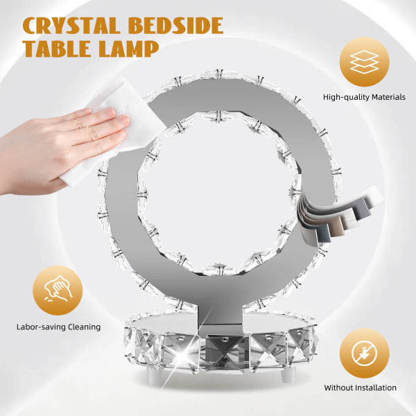 Crystal bedside table lamp 20cm (British standard 220V) Ring Shaped, Modern Small Lamp for Bedroom, Living Room, Nightstand, Desk lamp