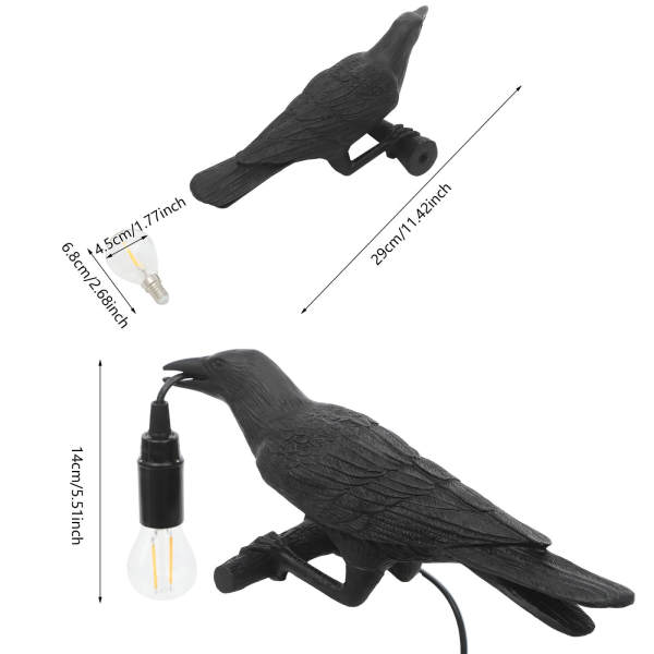 Crow Wall Lamp, Unique Raven Birds Wall Sconce Light for Bedside, Bird LED Lamp