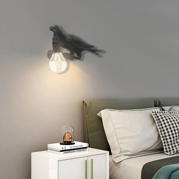 Crow Wall Lamp, Unique Raven Birds Wall Sconce Light for Bedside, Bird LED Lamp