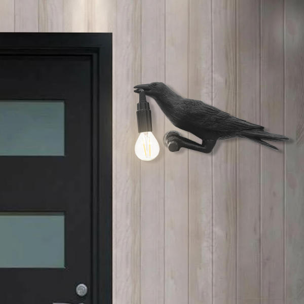 Crow Wall Lamp, Unique Raven Birds Wall Sconce Light for Bedside, Bird LED Lamp