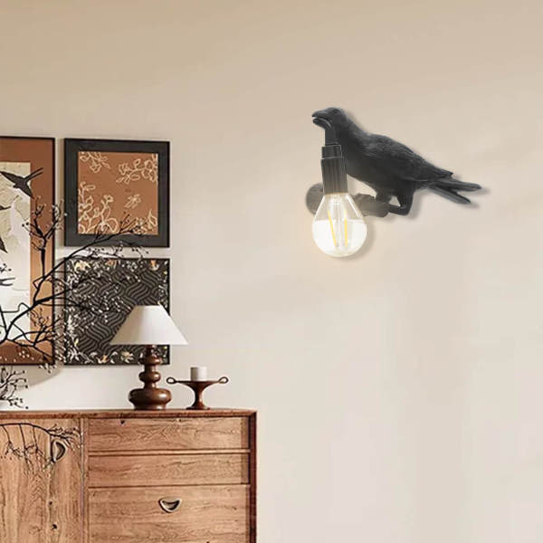 Crow Wall Lamp, Unique Raven Birds Wall Sconce Light for Bedside, Bird LED Lamp
