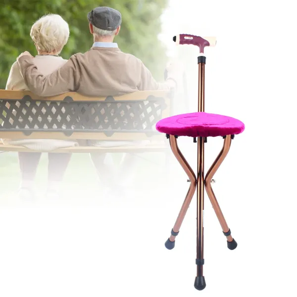 Portable Folding Walking Cane Chair Stool Walking Stick with Seat Height Adjustable Walking Stick +Seat for Seniors
