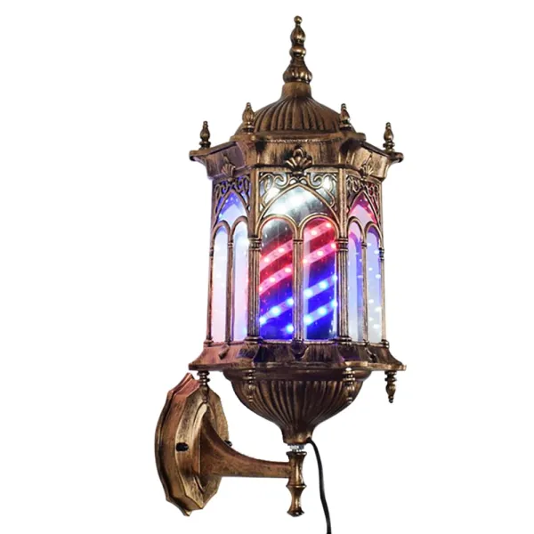 Retro Barber Pole Light Shop Sign Red & Blue & White Wall Lamp Shop Pole Rotating Sign Salon Wall Light