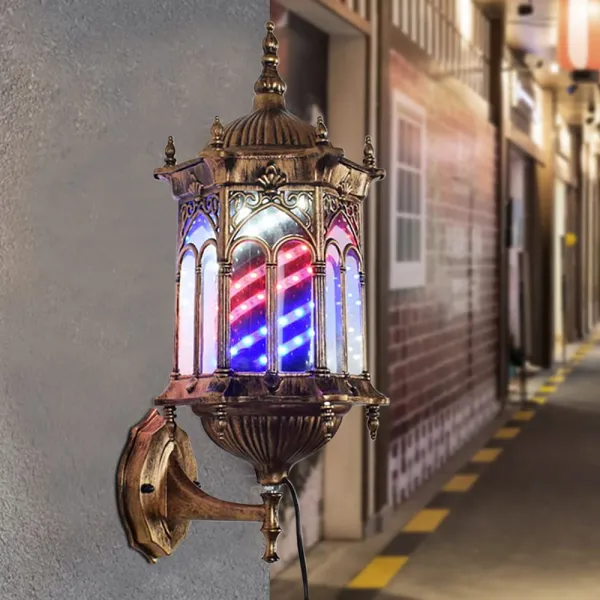 Retro Barber Pole Light Shop Sign Red & Blue & White Wall Lamp Shop Pole Rotating Sign Salon Wall Light