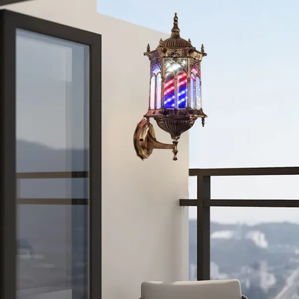Retro Barber Pole Light Shop Sign Red & Blue & White Wall Lamp Shop Pole Rotating Sign Salon Wall Light
