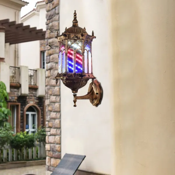 Retro Barber Pole Light Shop Sign Red & Blue & White Wall Lamp Shop Pole Rotating Sign Salon Wall Light