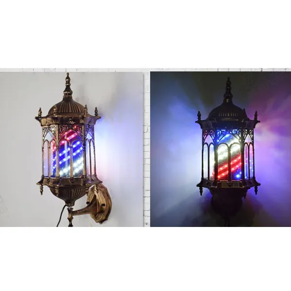 Retro Barber Pole Light Shop Sign Red & Blue & White Wall Lamp Shop Pole Rotating Sign Salon Wall Light