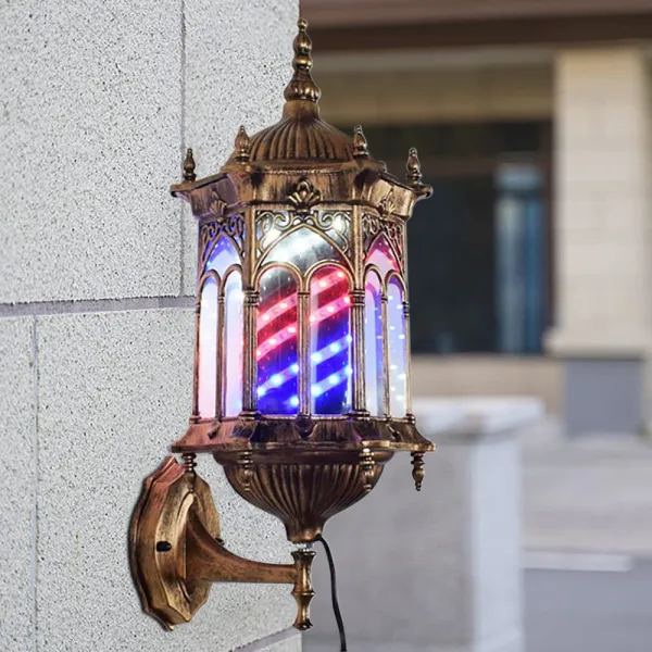 Retro Barber Pole Light Shop Sign Red & Blue & White Wall Lamp Shop Pole Rotating Sign Salon Wall Light