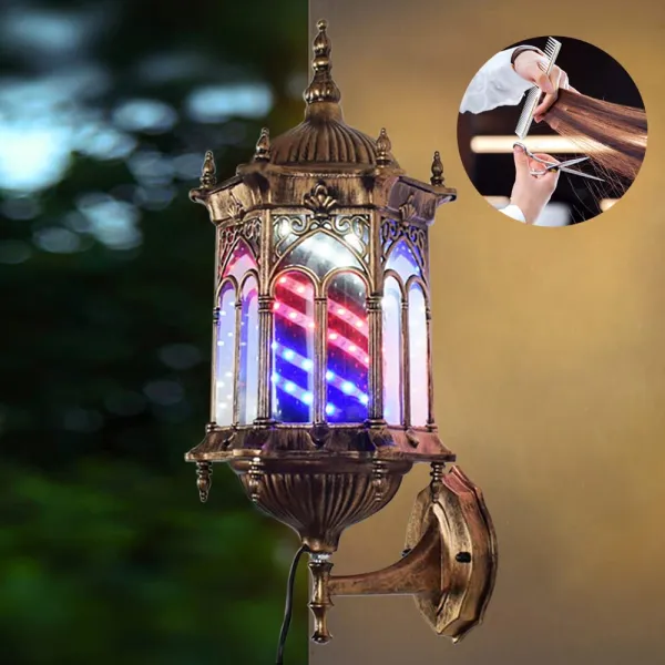 Retro Barber Pole Light Shop Sign Red & Blue & White Wall Lamp Shop Pole Rotating Sign Salon Wall Light