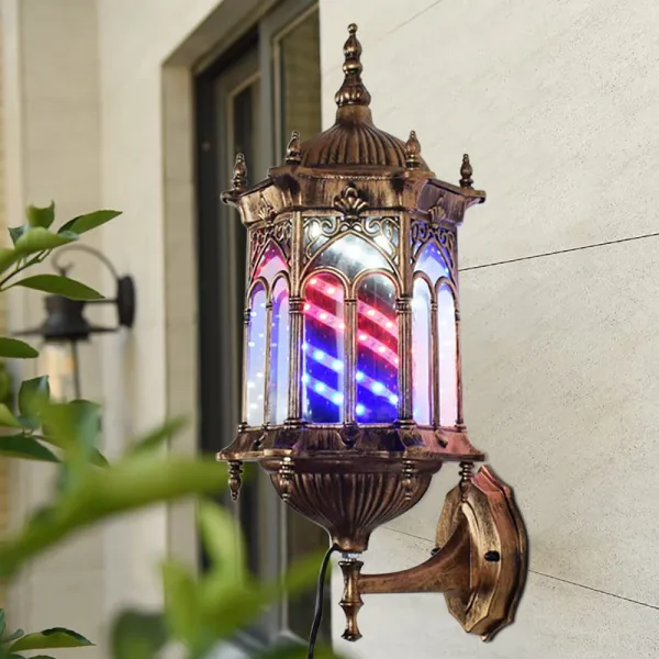 Retro Barber Pole Light Shop Sign Red & Blue & White Wall Lamp Shop Pole Rotating Sign Salon Wall Light