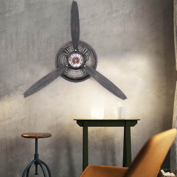 Wall Clock Decoration, Airplane Propeller Wall Clock Decor, Industrial Wall Decor with Clock