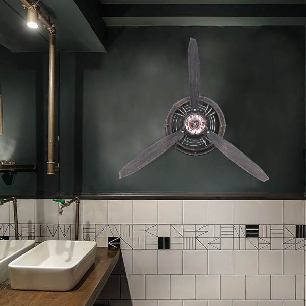 Wall Clock Decoration, Airplane Propeller Wall Clock Decor, Industrial Wall Decor with Clock