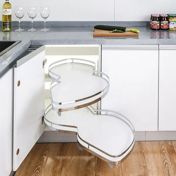 Pull-Out Corner Shelving Right Pull Out Shelf Organiser Height of Tray Can be Adjusted 2 Tiers Swing Tray with Soft Close Device