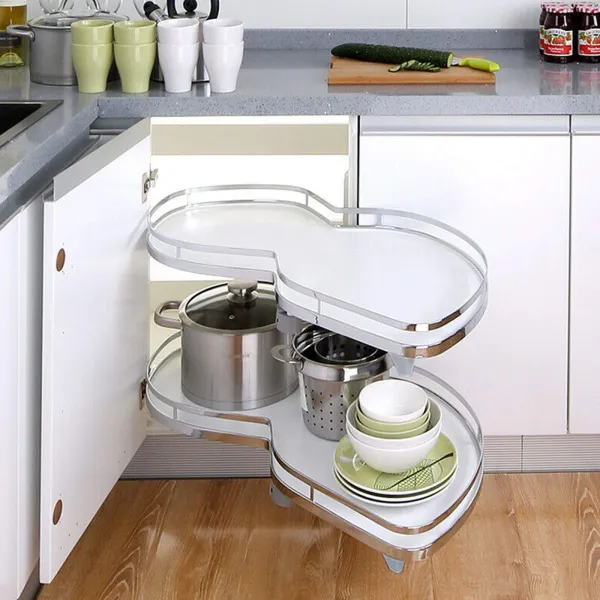 Pull-Out Corner Shelving Right Pull Out Shelf Organiser Height of Tray Can be Adjusted 2 Tiers Swing Tray with Soft Close Device