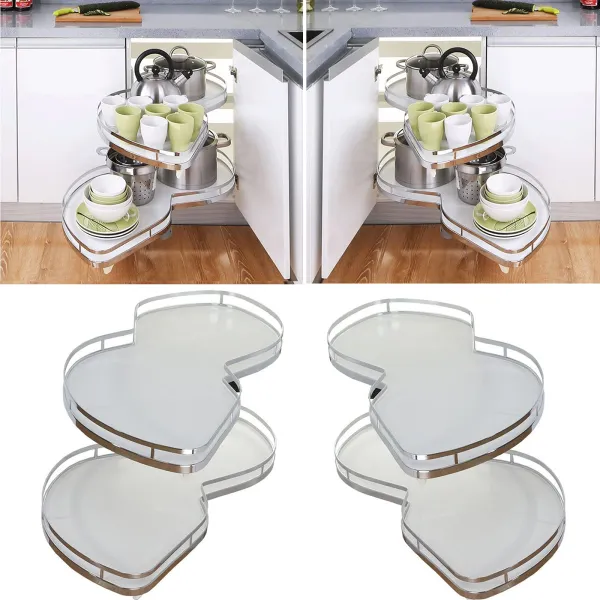 Pull-Out Corner Shelving Right Pull Out Shelf Organiser Height of Tray Can be Adjusted 2 Tiers Swing Tray with Soft Close Device