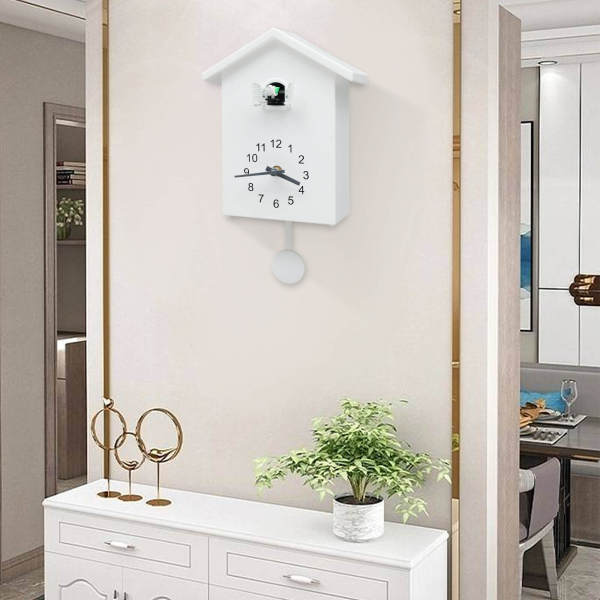 White Cuckoo Clock, Hanging Watch ,Cuckoo Quartz Wall Clock, Modern Bird for Home, Living Room