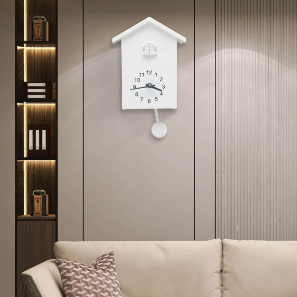 White Cuckoo Clock, Hanging Watch ,Cuckoo Quartz Wall Clock, Modern Bird for Home, Living Room