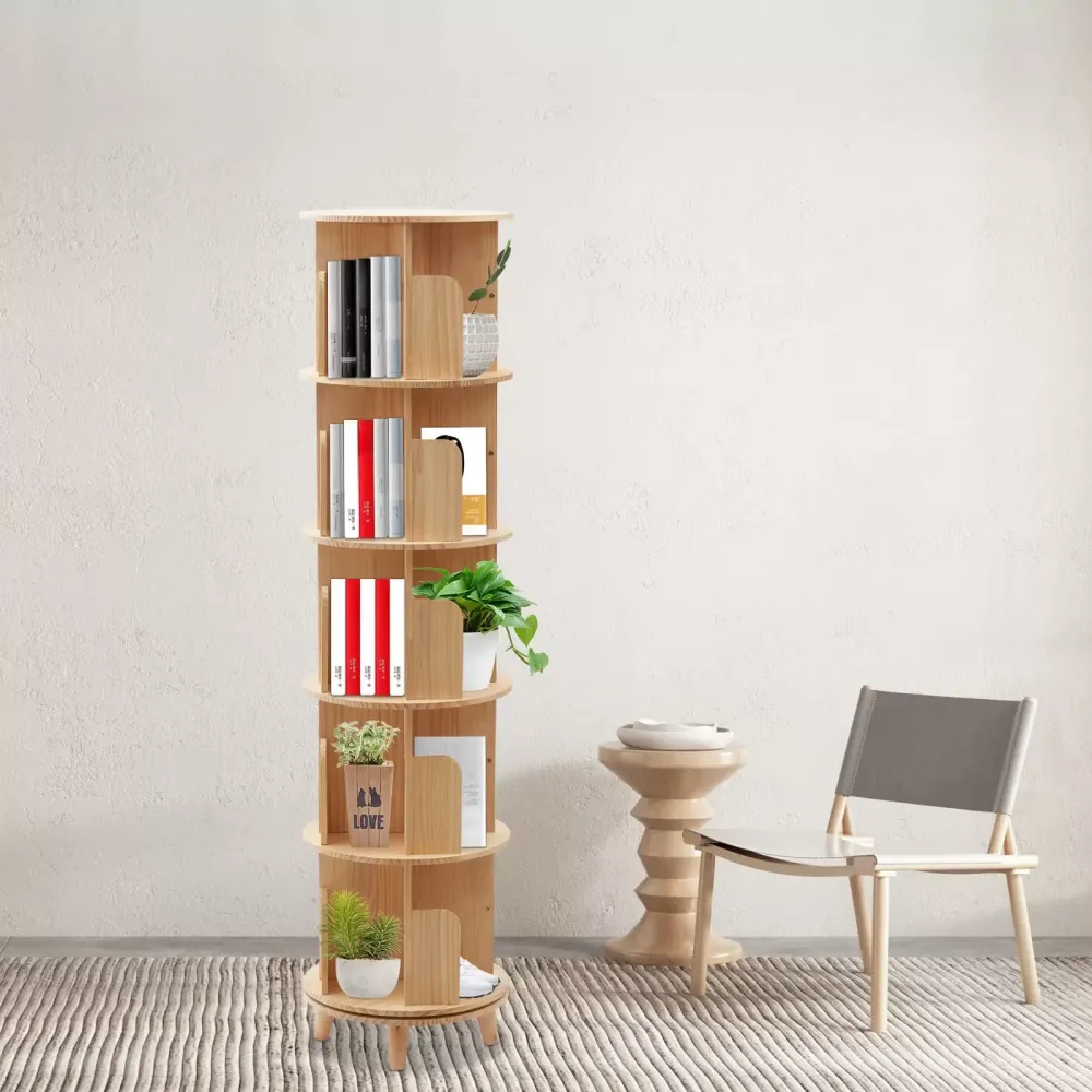 5 layer bookshelf, 360 ° rotation, floor mounted bookshelf, storage ...