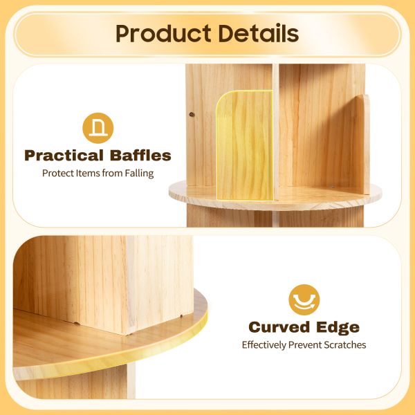 6 Tier Rotating Wooden Bookshelf 360 Degrees, Bookcase with Open Storage Shelves