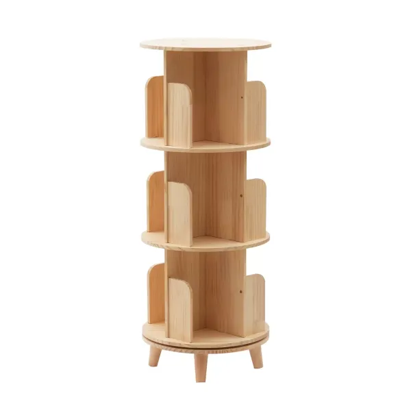 3 Layer Floor-Standing Storage Rack Holder Home Unique Revolving Bookcase Silent