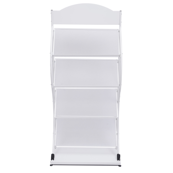 4-Layer Iron Floor-Standing Magazine Rack Information Rack Storage Rack Newspaper Rack Display Rack (White)
