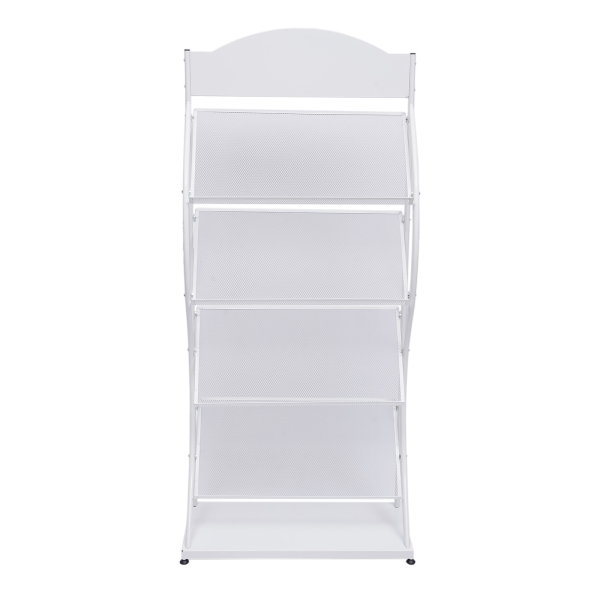 4-Layer Iron Floor-Standing Magazine Rack Information Rack Storage Rack Newspaper Rack Display Rack (White)