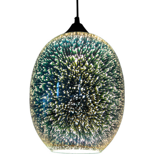 220V 3D Glass Pendant Light, Modern Hanging Ceiling Lamp - Adjustable Height, E27 Base, Silver Mirrored Shade