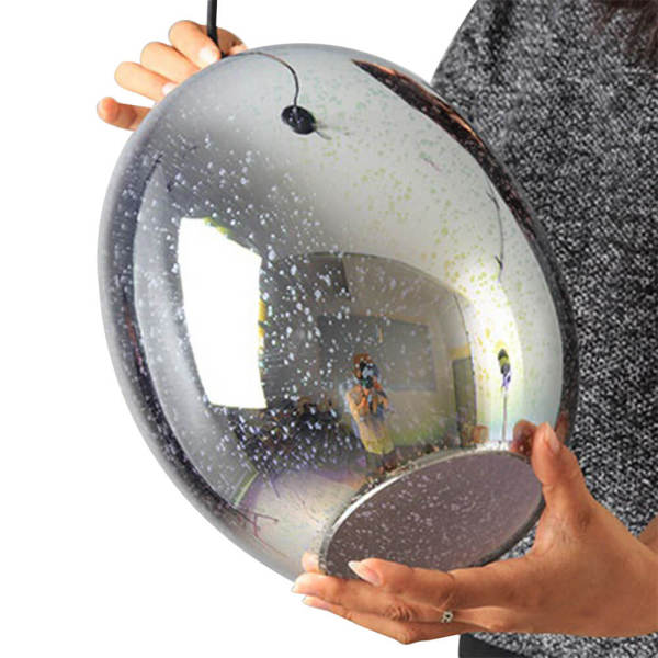 220V 3D Glass Pendant Light, Modern Hanging Ceiling Lamp - Adjustable Height, E27 Base, Silver Mirrored Shade
