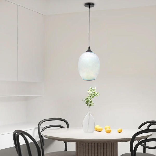 220V 3D Glass Pendant Light, Modern Hanging Ceiling Lamp - Adjustable Height, E27 Base, Silver Mirrored Shade