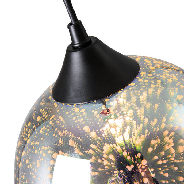 220V 3D Glass Pendant Light, Modern Hanging Ceiling Lamp - Adjustable Height, E27 Base, Silver Mirrored Shade