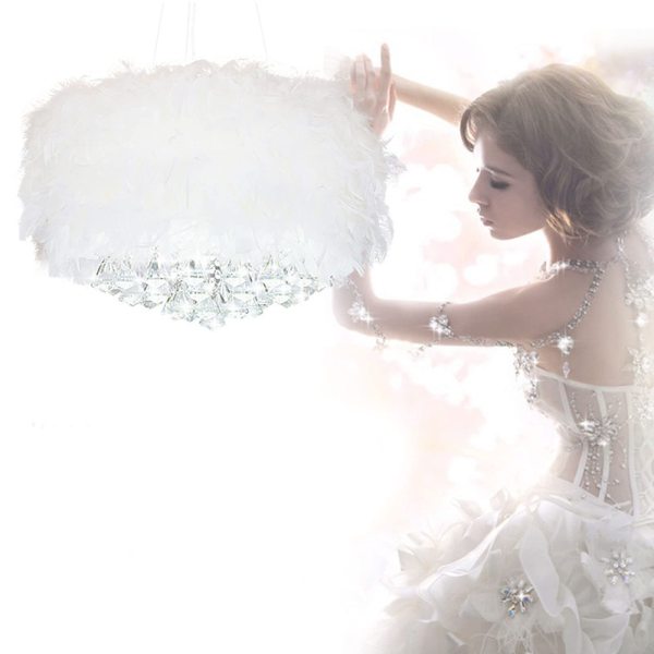 Feather Pendant Light Shade Droplight Lampshade with E27 Bulb Modern Ceiling Light