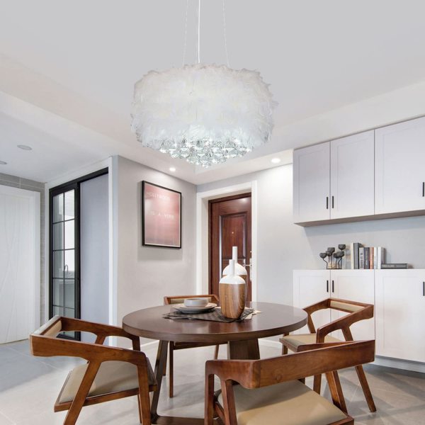 Feather Pendant Light Shade Droplight Lampshade with E27 Bulb Modern Ceiling Light