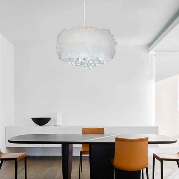 Feather Pendant Light Shade Droplight Lampshade with E27 Bulb Modern Ceiling Light