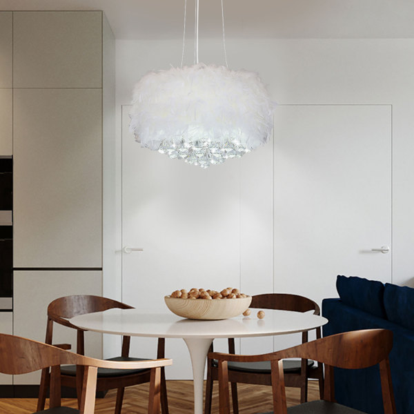 Feather Pendant Light Shade Droplight Lampshade with E27 Bulb Modern Ceiling Light