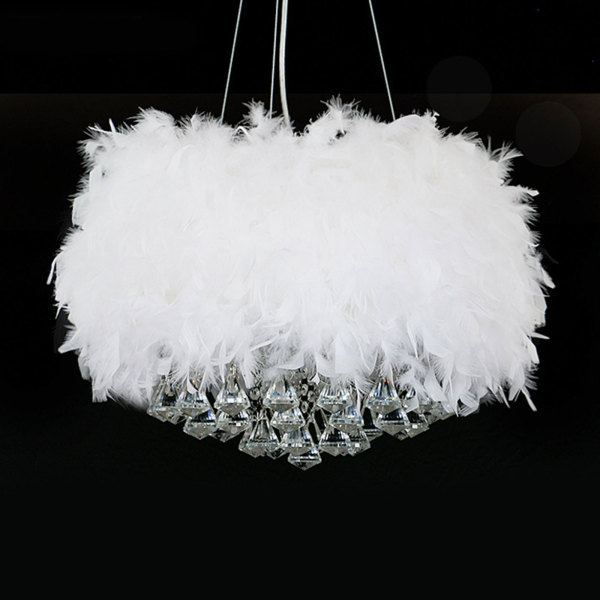 Feather Pendant Light Shade Droplight Lampshade with E27 Bulb Modern Ceiling Light