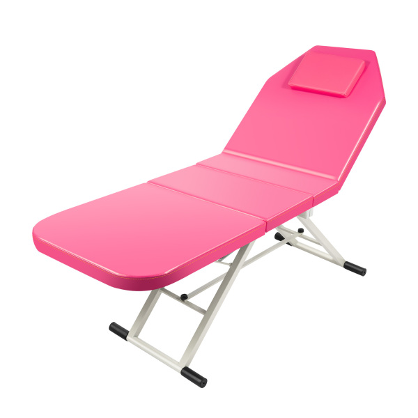 Foldable Massage Table Portable Bed Tattoo Bed Recliner Couch SPA Chair Beauty Salon PU Leather Pad (Pink)