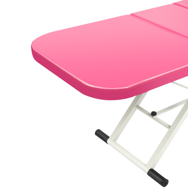 Foldable Massage Table Portable Bed Tattoo Bed Recliner Couch SPA Chair Beauty Salon PU Leather Pad (Pink)