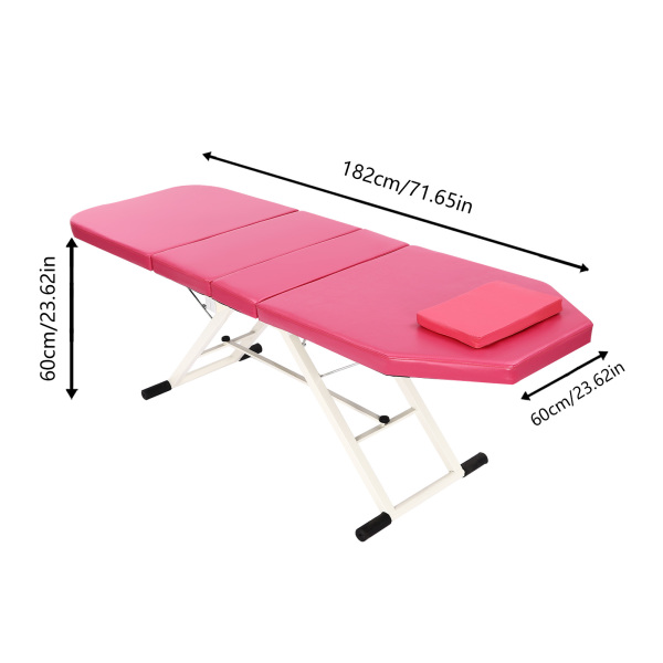 Foldable Massage Table Portable Bed Tattoo Bed Recliner Couch SPA Chair Beauty Salon PU Leather Pad (Pink)